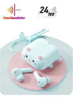 True Wireless Green Cute Earbuds Bluetooth Kawaii Headphones for Girls Small Mini Tiny Ear Buds for Kids Noise Cancelling Earbuds TWS Earphones Kids Wireless Earbuds for iPhone Android