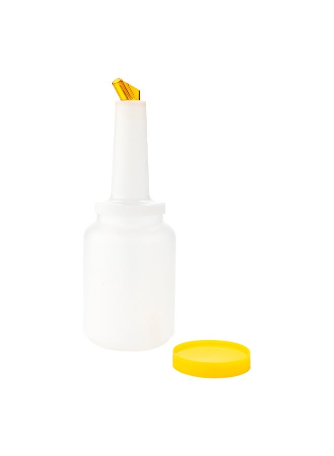 Restaurantware 2 qt Plastic Quick Pour Storage Container Bottle - with Yellow Spout and Lid - Bar Storage Bottle - 4 3/4" x 4 3/4" x 13 3/4" - 1ct Box - Bar Lux - Image 1