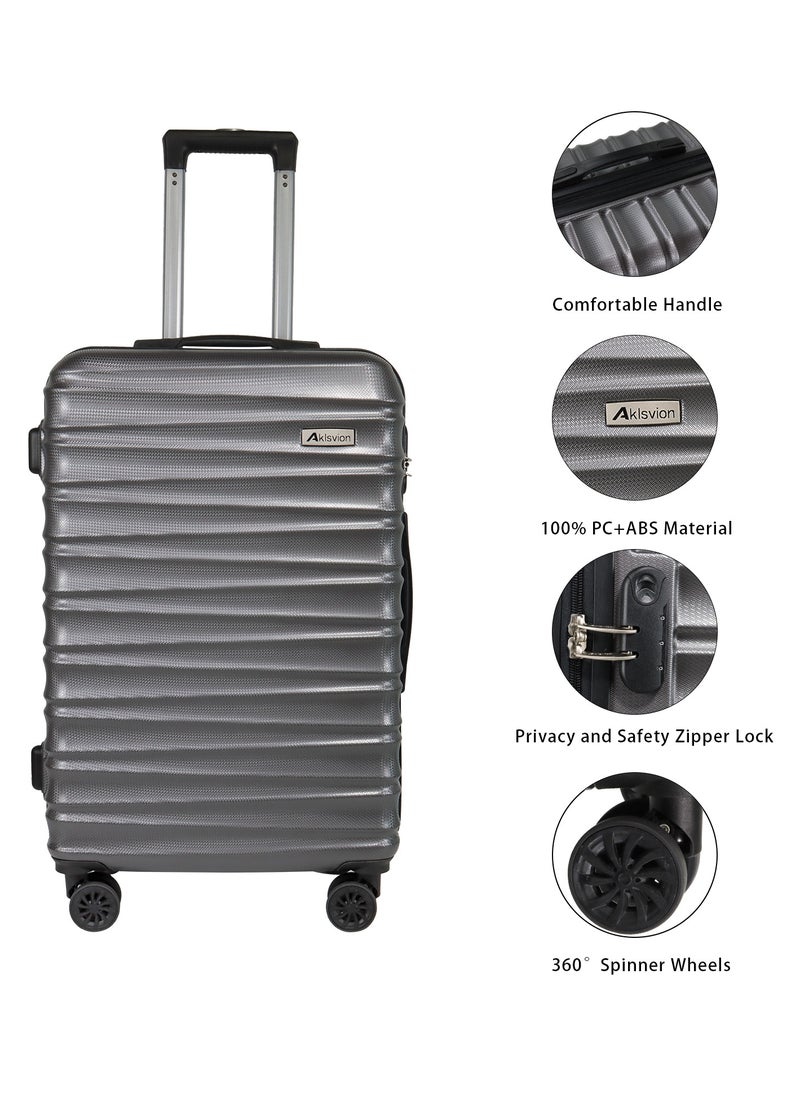 Aklsvion - Aklsvion 3 Piece ABS Hardside Spinner Luggage Hard Suitcase Trolley Set 20/24/28 Inch Spinner Wheels with Number Lock Luggage Collection Set of 3 Travel Luggage Bag Grey - Image 1
