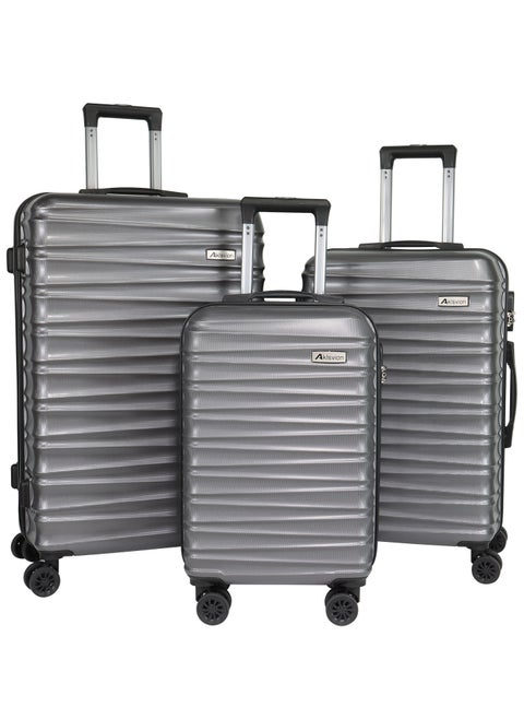 Aklsvion 3 Piece ABS Hardside Spinner Luggage Hard Suitcase Trolley Set 20/24/28 Inch Spinner Wheels with Number Lock Luggage Collection Set of 3 Travel Luggage Bag Grey