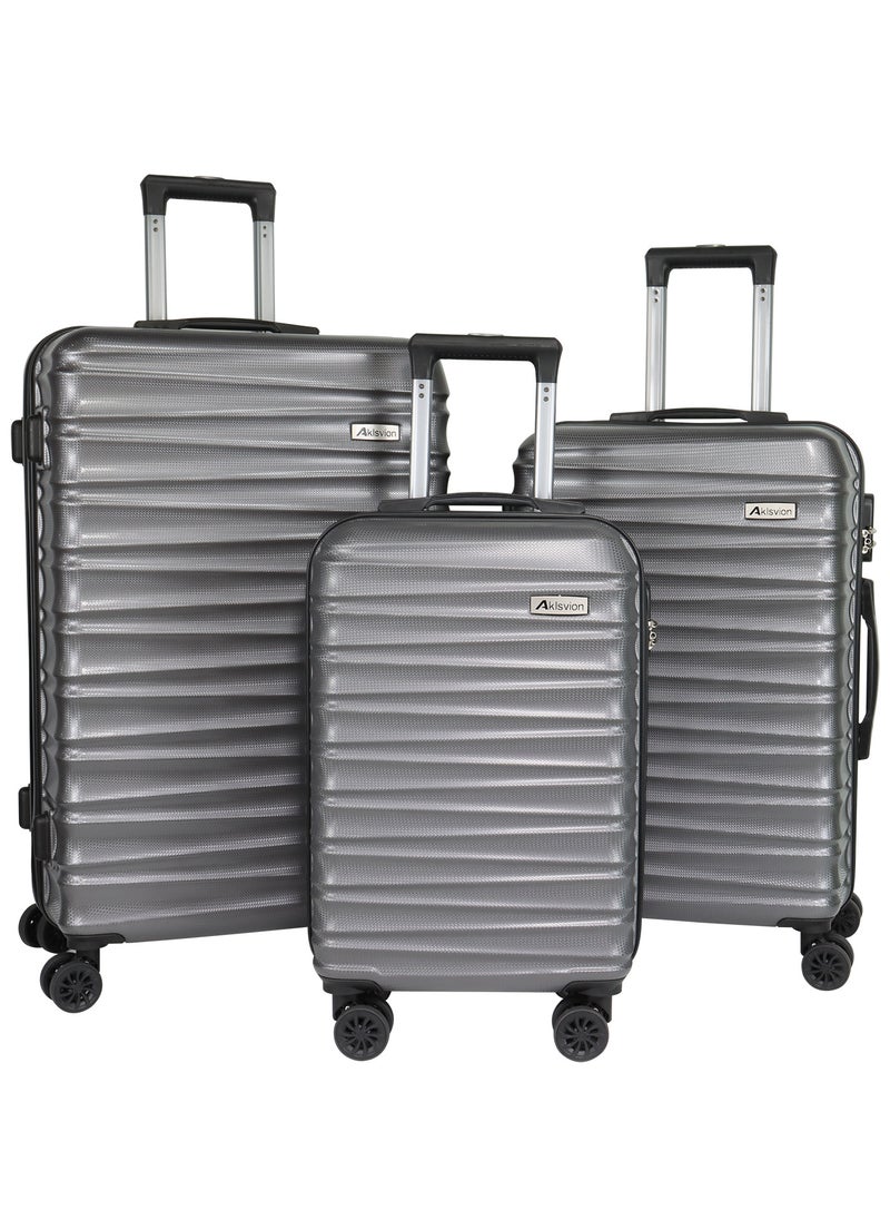Aklsvion - Aklsvion 3 Piece ABS Hardside Spinner Luggage Hard Suitcase Trolley Set 20/24/28 Inch Spinner Wheels with Number Lock Luggage Collection Set of 3 Travel Luggage Bag Grey - Image 1
