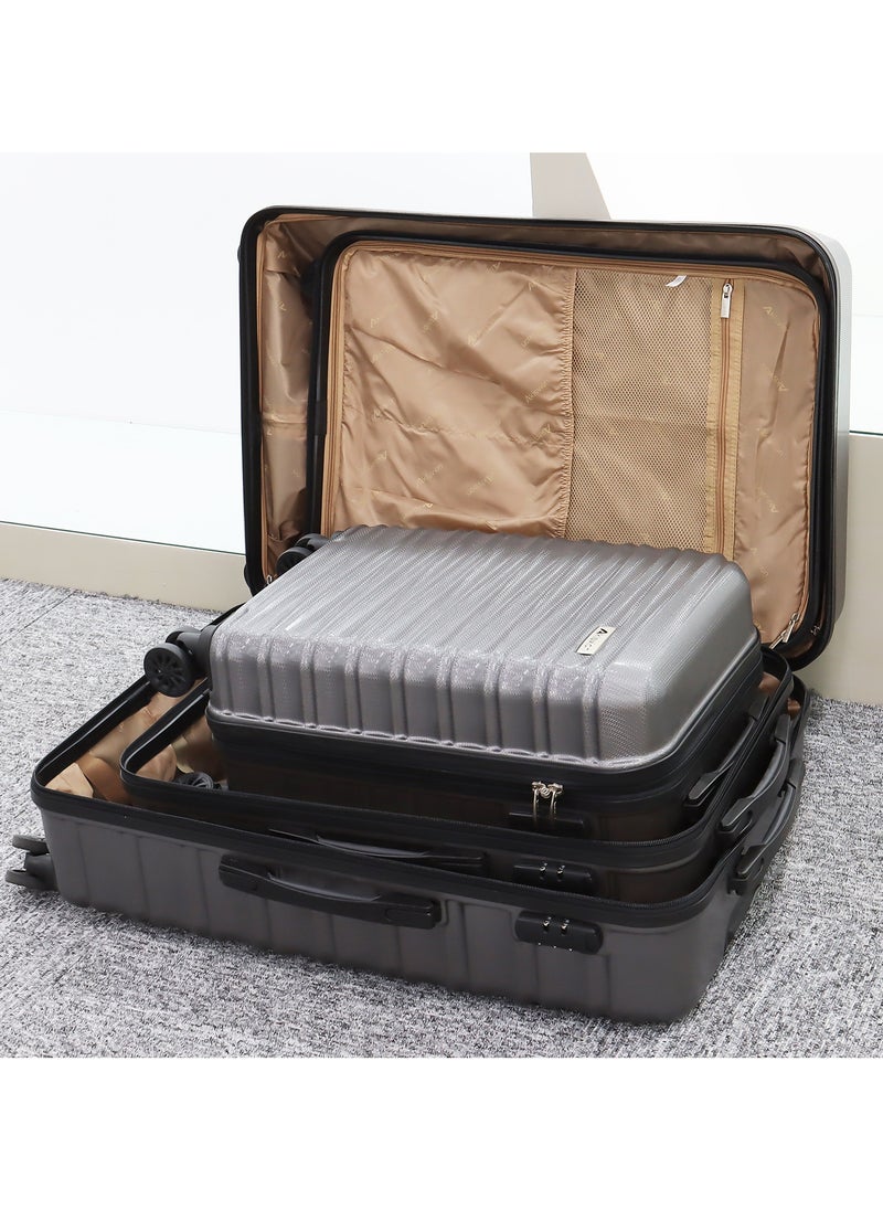 Aklsvion - Aklsvion 3 Piece ABS Hardside Spinner Luggage Hard Suitcase Trolley Set 20/24/28 Inch Spinner Wheels with Number Lock Luggage Collection Set of 3 Travel Luggage Bag Grey - Image 1