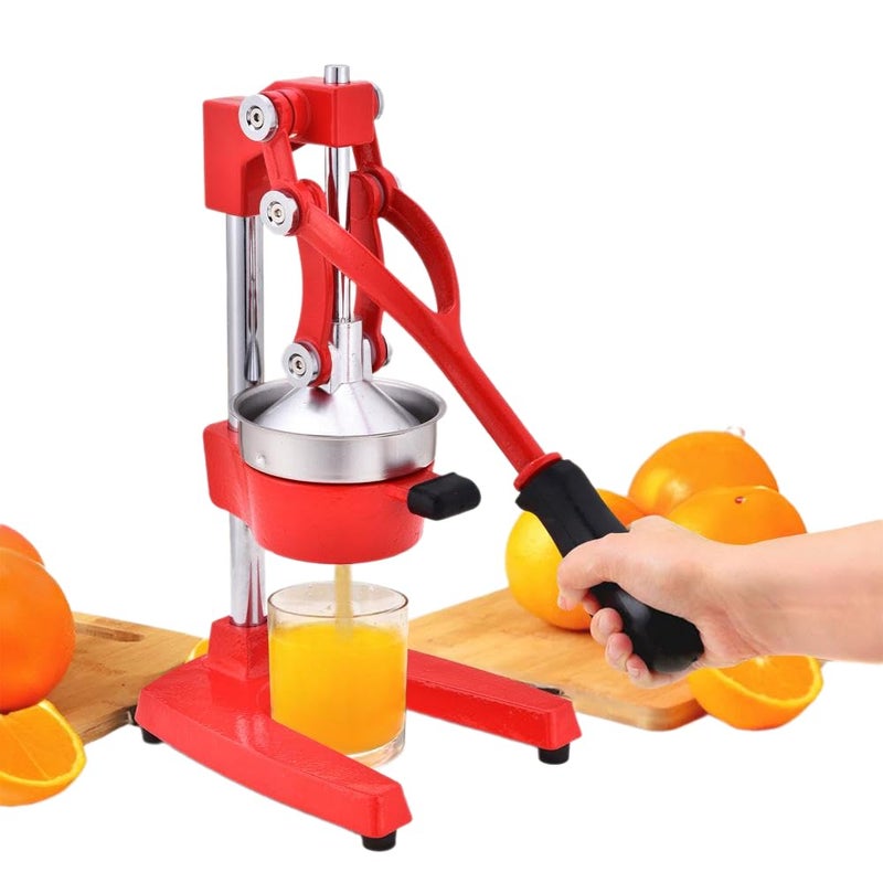 Courant CastIron Orange Juice Squeezer Durable EasytoClean Professional Citrus Juicer Stainless Steel Lemon Grapefruit Squeezer Sturdy Manual Citrus Press with Large Press Bowl Easy Grip Red - Image 1