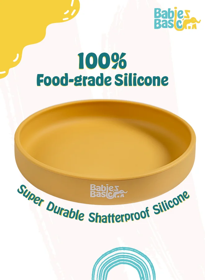 Babies Basic Babies Basic Silicone Feeding Set with Silicone Suction Plate, Spoon and Fork  - Yellow