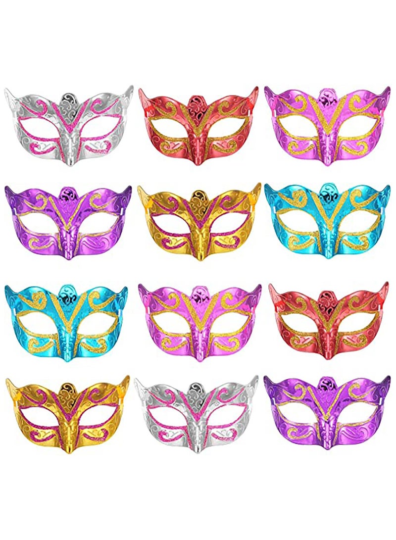 SYOSI 12 Pieces Mardi Gras Masks Shining Plated Gold Masquerade Mask Wedding Props Party Costume Accessory - Image 1