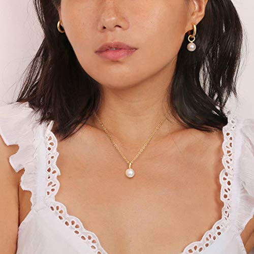 PEARLADA 18K Gold Dainty Huggie Hoop Earrings for Women Dangle Drop Round Shell Pearl Earrings Trendy Jewelry for Mother's Day Gifts - Image 4