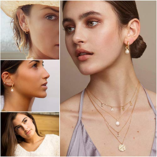 PEARLADA 18K Gold Dainty Huggie Hoop Earrings for Women Dangle Drop Round Shell Pearl Earrings Trendy Jewelry for Mother's Day Gifts - Image 2