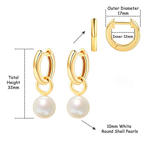 PEARLADA 18K Gold Dainty Huggie Hoop Earrings for Women Dangle Drop Round Shell Pearl Earrings Trendy Jewelry for Mother's Day Gifts - Image 3