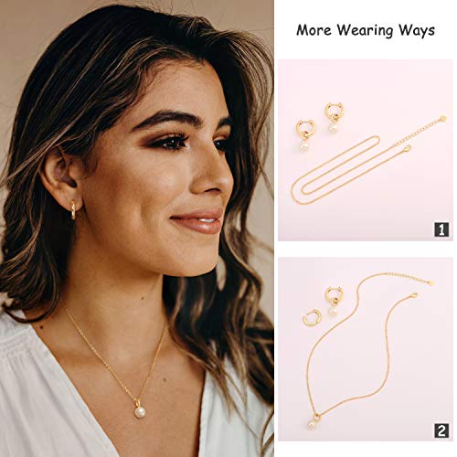 PEARLADA 18K Gold Dainty Huggie Hoop Earrings for Women Dangle Drop Round Shell Pearl Earrings Trendy Jewelry for Mother's Day Gifts - Image 5
