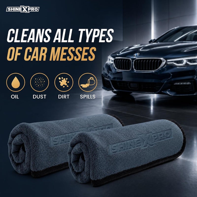 shinexpro Microfiber Car Cleaning Cloth - OG Soft 500 GSM Extra Large (35x75 CM) Microfiber Cloth for Car and Bike - Suede Edging for Scratchless Drying and Detailing (Pack of 2, Grey) - Image 5