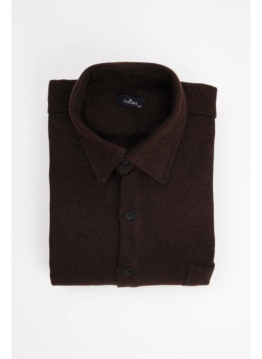 Tudors Men's Big Size Large Size Lumberjack Single Pocket Checkered Brown Winter Shirt