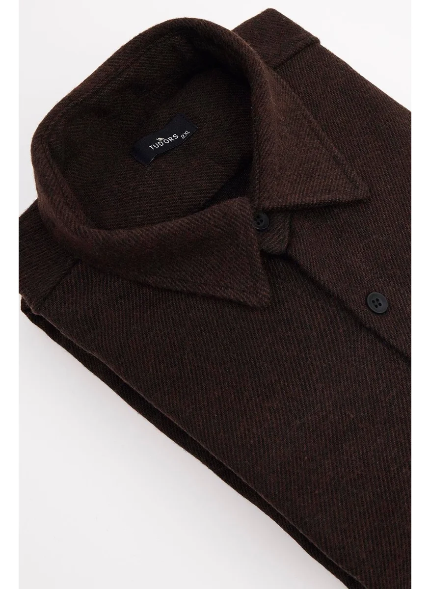 Tudors Men's Big Size Large Size Lumberjack Single Pocket Checkered Brown Winter Shirt