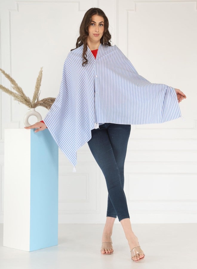 Switchon Nursing Cover for Breastfeeding Multi Use Poncho Style Scarf with Buttons, Cotton Feeding Apron Breathable for Pre & Post Pregnancy free size (72inch x 22inch) Blue and White - Image 2