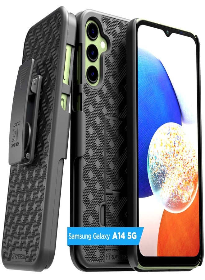 ROME TECH Designed for Samsung Galaxy A14 5G Case with Belt Clip Holster - Kickstand Cover Phone Case - Black - Image 1