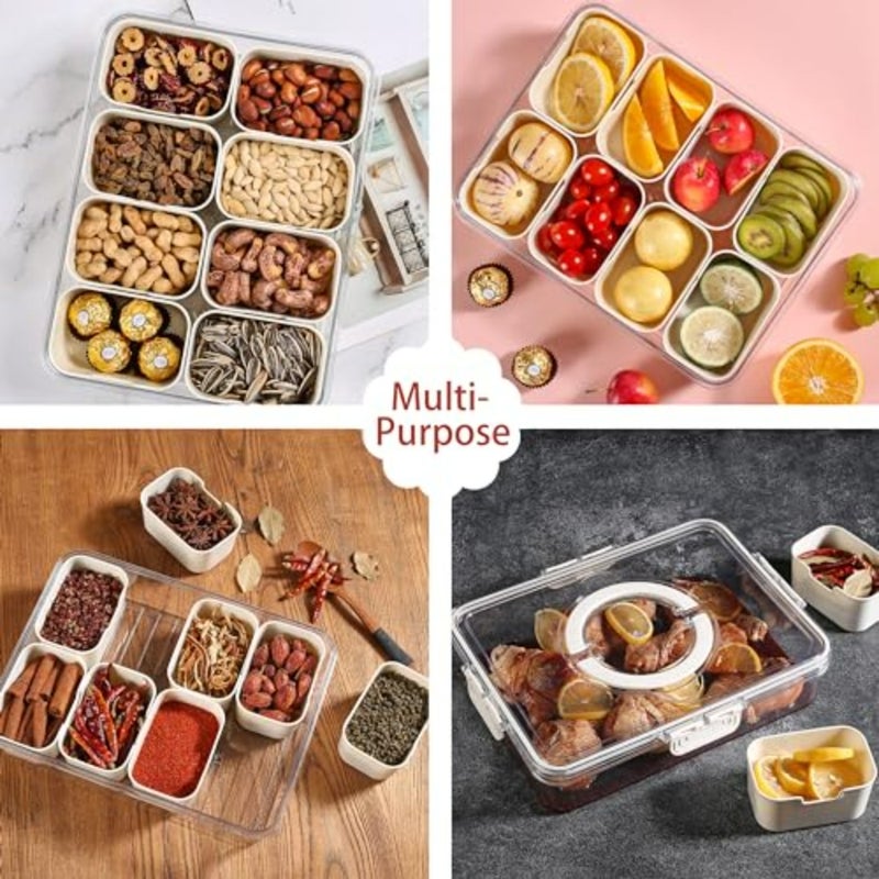 Divided Serving Tray with Lid and Handle - Snackle Box Charcuterie Container for Portable Snack Platters - Clear Organizer for Candy, Fruits, Nuts, Snacks - Perfect for Party, Entertaining - Image 5