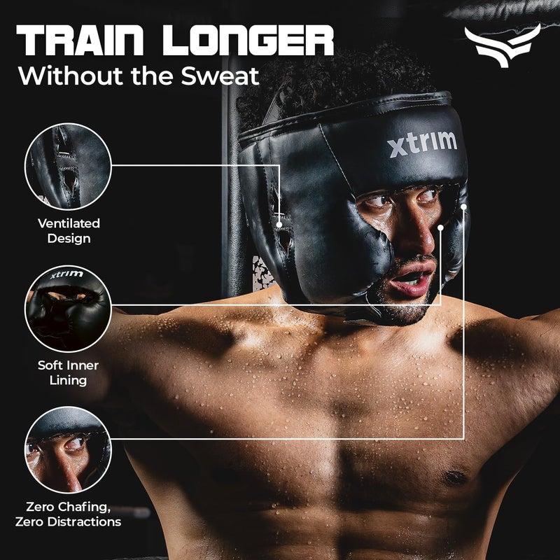 XTRIM Headgear for Boxing, MMA, Training Sparring, Muay Thai, Martial Arts, Kickboxing, Karate, Full Face Protection, High-Performance Pro-Level, Adjustable Padded PU Material (Unisex, XL) - Image 2