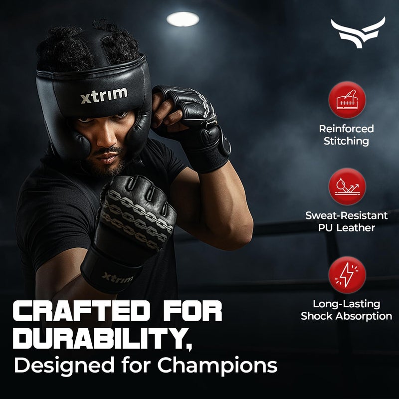 XTRIM Headgear for Boxing, MMA, Training Sparring, Muay Thai, Martial Arts, Kickboxing, Karate, Full Face Protection, High-Performance Pro-Level, Adjustable Padded PU Material (Unisex, XL) - Image 4