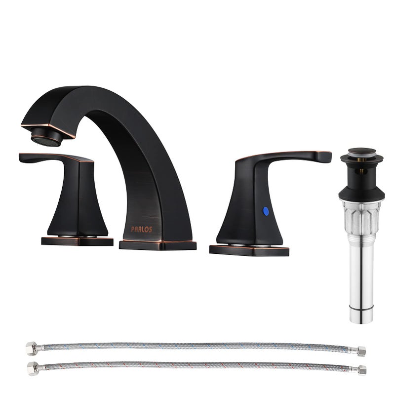 PARLOS TwoHandle High Arc Bathroom Sink Faucet with Metal Pop Up Drain and cUPC Faucet Supply Lines Widespread 8 inch Deck MountedOil Rubbed Bronze Doris 14173
