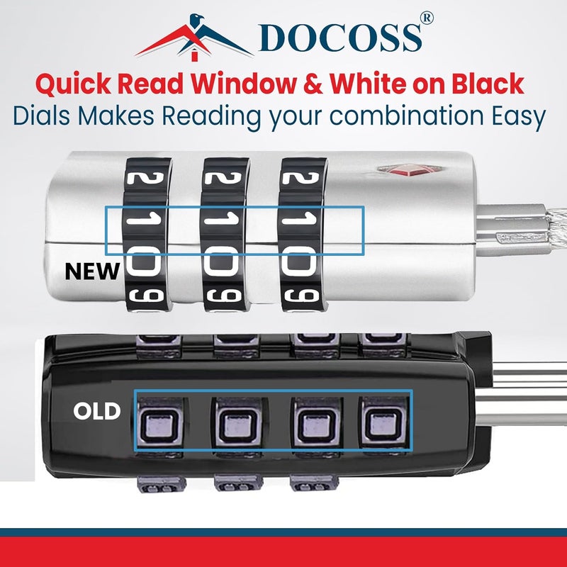 DOCOSS -Set of 2- Metal Cable TSA Locks for Luggage, Number Lock for Bag 4 Digit Small Locks for Luggage TSA Lock Combination Password Locks for Travel (Black,Silver) - Image 4