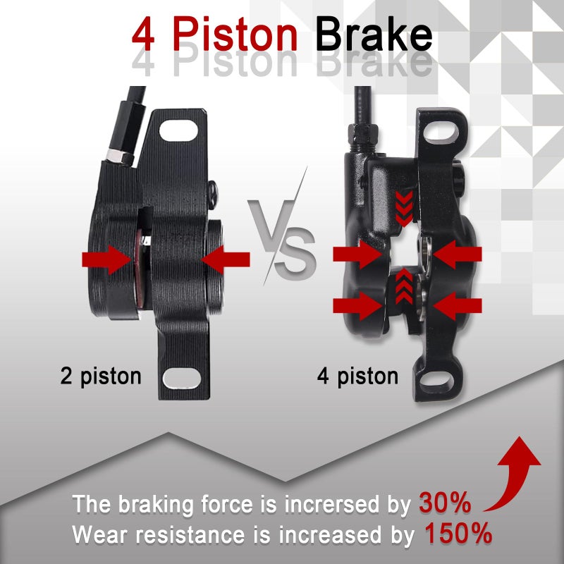 BUCKLOS Zoom HB876E 2-PIN 4 Pistons E-Bike Electric Power Off Hydraulic Disc Brake Set,Left Front 1100mm Right Rear 1850mm Aluminum Alloy Lever with Caliper is/PM Adapter for ebike/MTB Mountain Bikeâ€¦ - Image 4