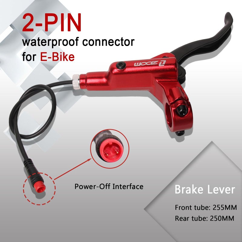 BUCKLOS Zoom HB876E 2-PIN 4 Pistons E-Bike Electric Power Off Hydraulic Disc Brake Set,Left Front 1100mm Right Rear 1850mm Aluminum Alloy Lever with Caliper is/PM Adapter for ebike/MTB Mountain Bikeâ€¦ - Image 2