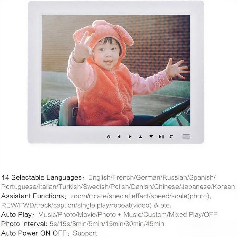 Digital Frame 10Inch White TFT HD 800*600 Display - Multi Functional Multimedia Device with Max 32GB Memory Card Support for Home Family Use - Image 4