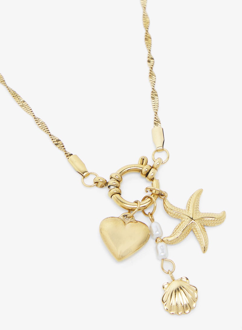 Ginger Beaded Chain Necklace with Charms - Image 2