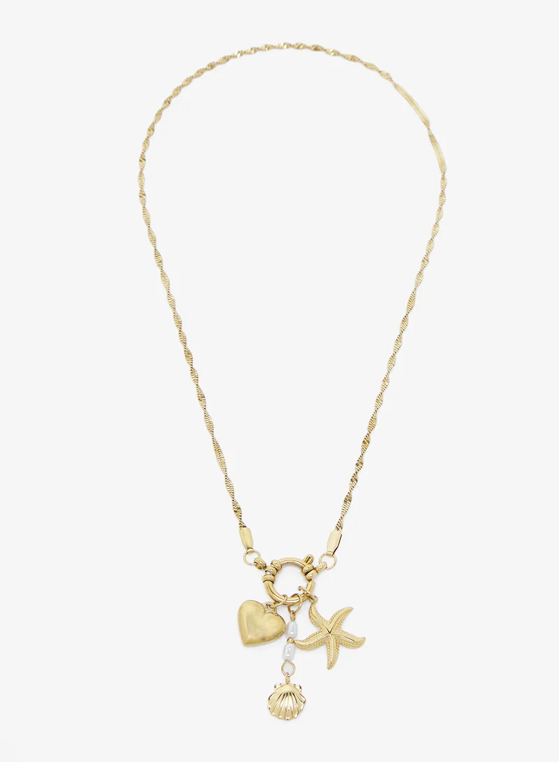 Ginger Beaded Chain Necklace with Charms