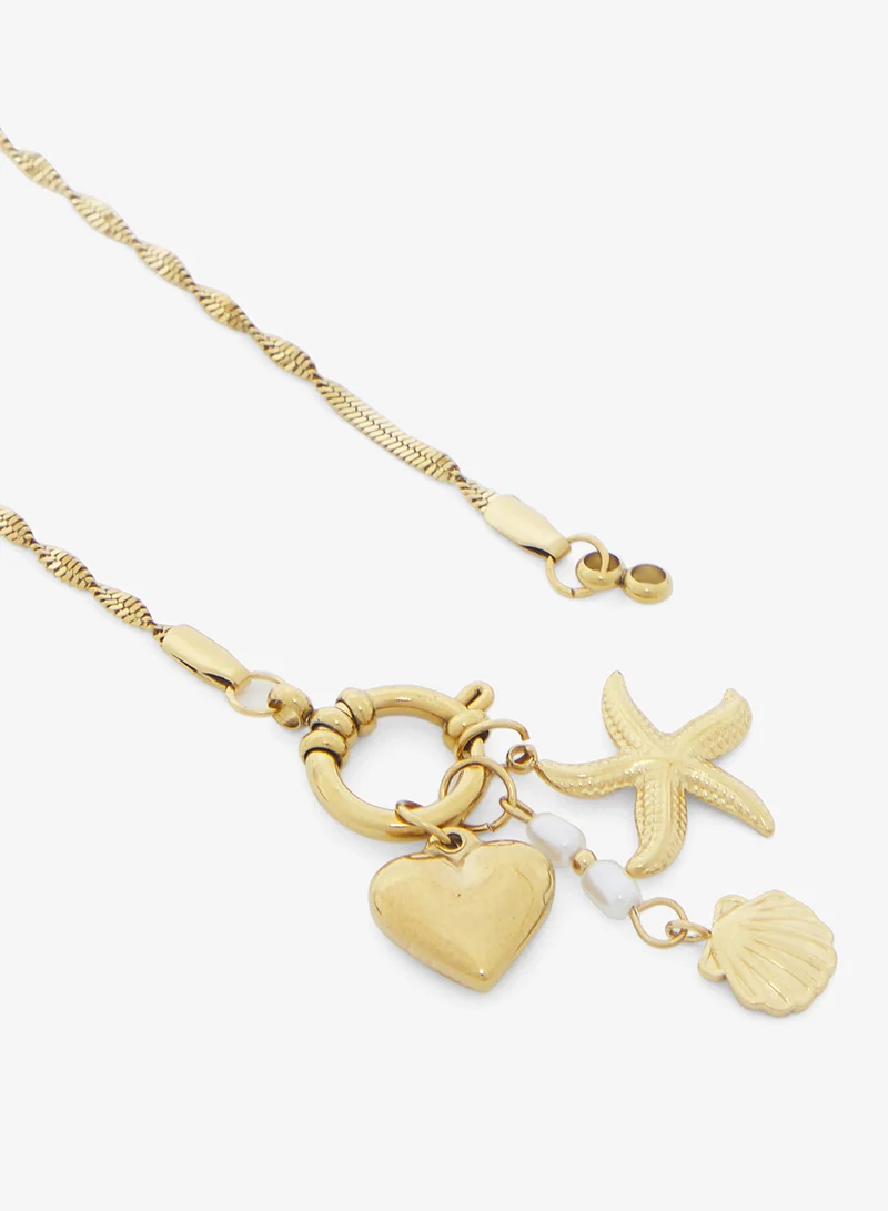 جينجر Beaded Chain Necklace with Charms