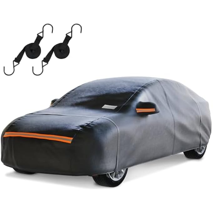 rayihni Waterproof Outdoor Car Cover,6 Layers Full Exterior Protection,Resistant to Rain,Snow,UV,and Dust,All-Weather Automobile Cover,Universal Fit for Sedans up to 169 inches,with Zipper Door,Black - Image 1
