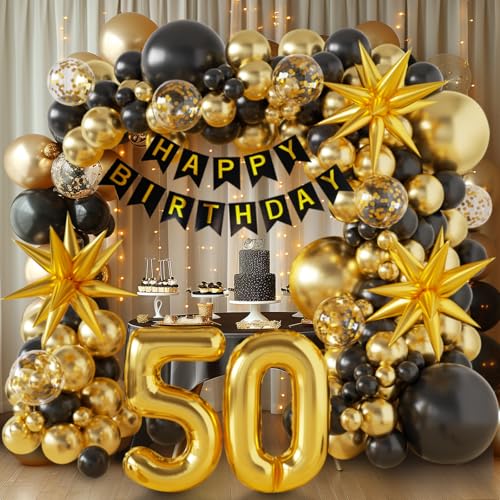 Sllyfo 50th Birthday Decorations for Men and Women Happy 50th Birthday Banner Balloons Arch Kit Black and Gold 50 Balloon Numbers 50th Party Decorations for Him and Her - Image 5