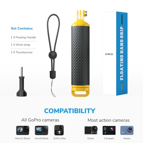 Sametop Floating Handle Grip Floaty Stick Waterproof Handler Accessory Compatible with GoPro Hero 13, 12, 11, 10, 9, 8, 7, 6, 5, 4, Session, 3+, 3, Hero(2018), Max, DJI Osmo Action Cameras (Yellow) - Image 4