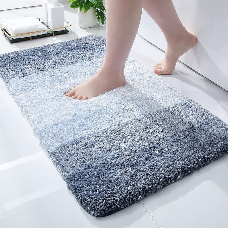 smiry Microfiber Bath Mat 40 x 60 cm NonSlip Super Absorbent Bathroom Mat Extra Soft Thick Floor Foot Mat Fluffy Shaggy Bath Mats Rugs for Bathroom Blue