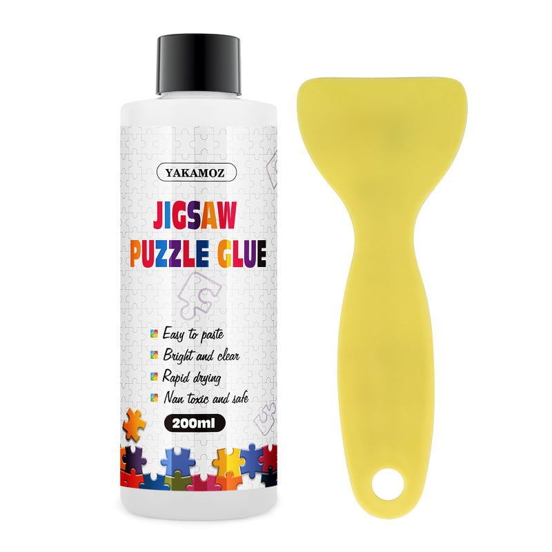 YAKAMOZ Updated Jigsaw Puzzle Glue with Applicator for Adults and Children Clear Water-Soluble Special Craft Puzzle Glue, Non-Toxic and Quick Dry for 3000/4500/5000 Pieces of Puzzle,200ML - Image 1