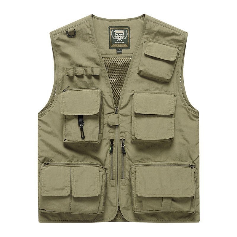 Reflective Emergency Management Vest Multi-Pocket Volunteer Communication Rescue Clothing Vest Workwear Vest Clip Work Clothes Khaki
