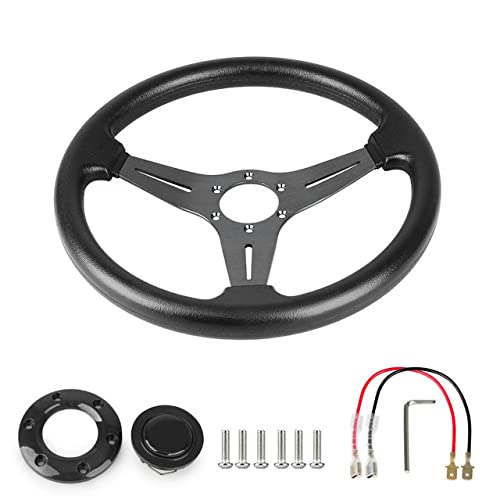 YEHICY 13.8” Auto Racing Steering Wheel Flat Drifting 6 Bolts Car Sport Steering Wheel Pu Leather and Aluminum Spokes with Horn Button - Image 2