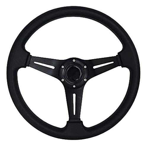 YEHICY 13.8” Auto Racing Steering Wheel Flat Drifting 6 Bolts Car Sport Steering Wheel Pu Leather and Aluminum Spokes with Horn Button - Image 1