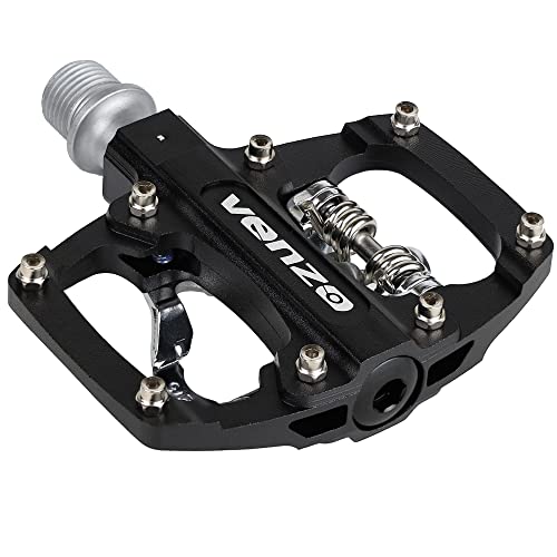 Venzo Multi-Use Compatible with Shimano SPD Mountain Bike Bicycle Sealed Clipless Pedals - Dual Platform Multi-Purpose - Great for Touring, Road, Trekking Bikes - Size: 85 x 80 mm = 3.3 x 3.1 inch - Image 1