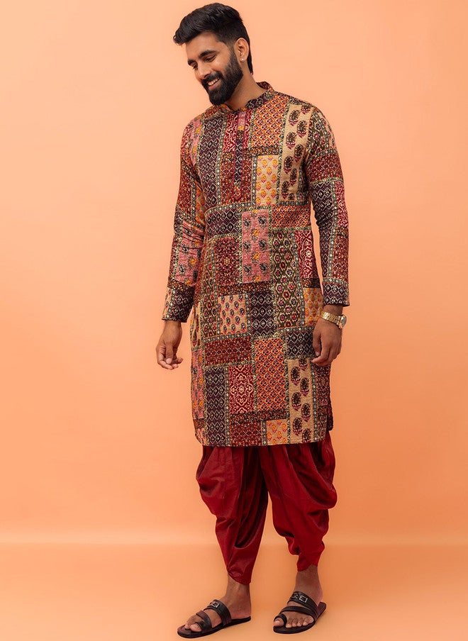 KISAH Mandarin Collar Ethnic Motifs Printed Regular Straight Kurta - Image 5