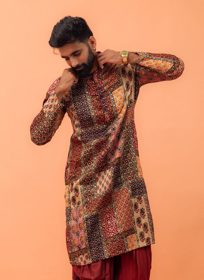 KISAH Mandarin Collar Ethnic Motifs Printed Regular Straight Kurta - Image 1