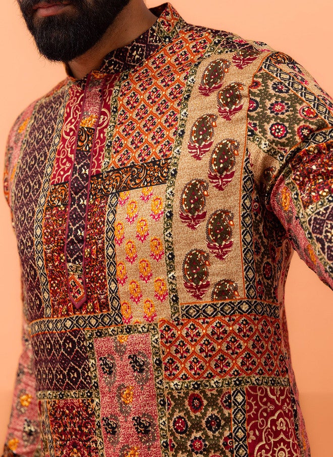KISAH Mandarin Collar Ethnic Motifs Printed Regular Straight Kurta - Image 3