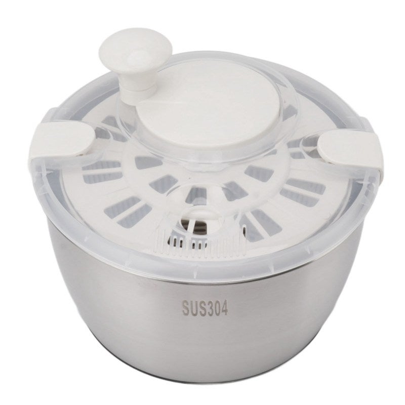 Stainless Steel Salad Spinner: Large Capacity Manual Rotation Double Layer Vegetable Dryer - Easy To Clean Fruit Washer for Home Kitchen Healthy Food Prep - Image 3
