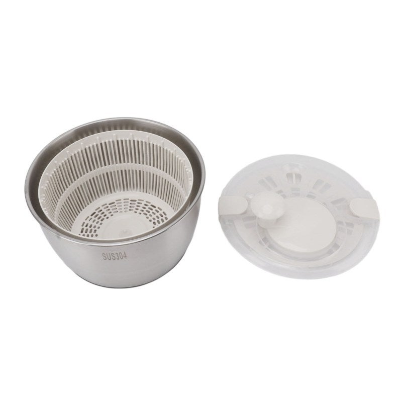 Stainless Steel Salad Spinner: Large Capacity Manual Rotation Double Layer Vegetable Dryer - Easy To Clean Fruit Washer for Home Kitchen Healthy Food Prep - Image 2