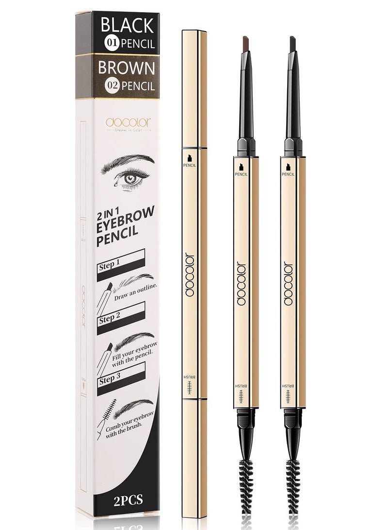 docolor Makeup Micro Brow Pencil 2 Count, Definer Eyebrow Pencil, Dual-Sided, Ultra-Fine Mechanical Pencil, Soft Brown and Black 