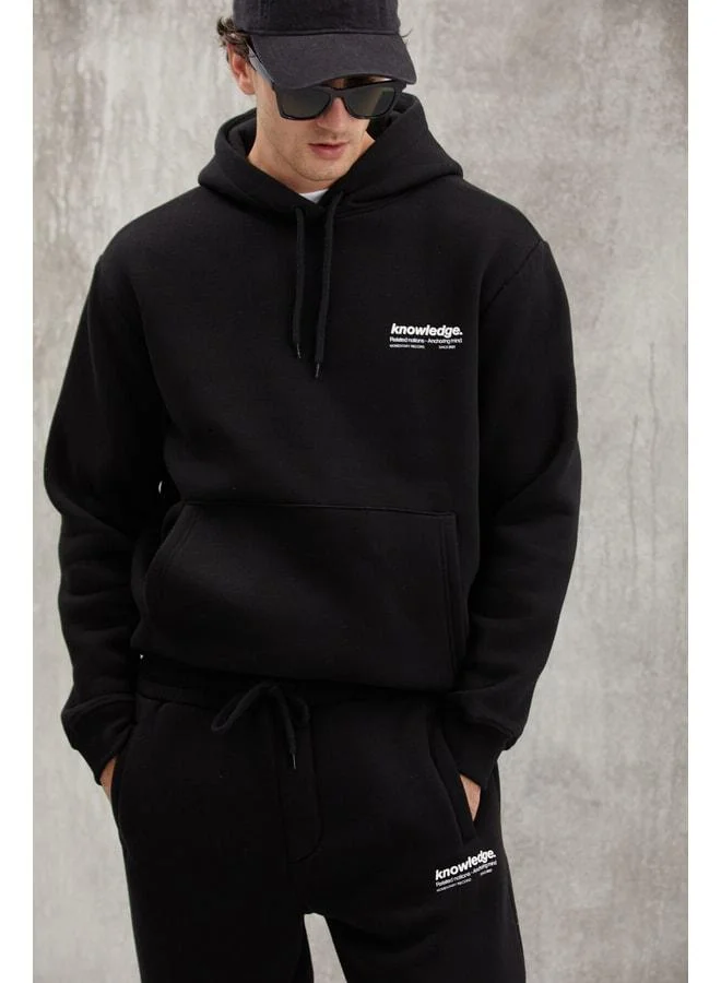 GRIMELANGE Martel Men's Ultra-Soft Fleece-Lined Printed Regular Ribbed Black Sweatshirt.