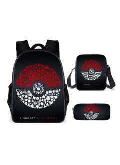 Pokemon Cartoon Backpack Three-piece Student School Bag 