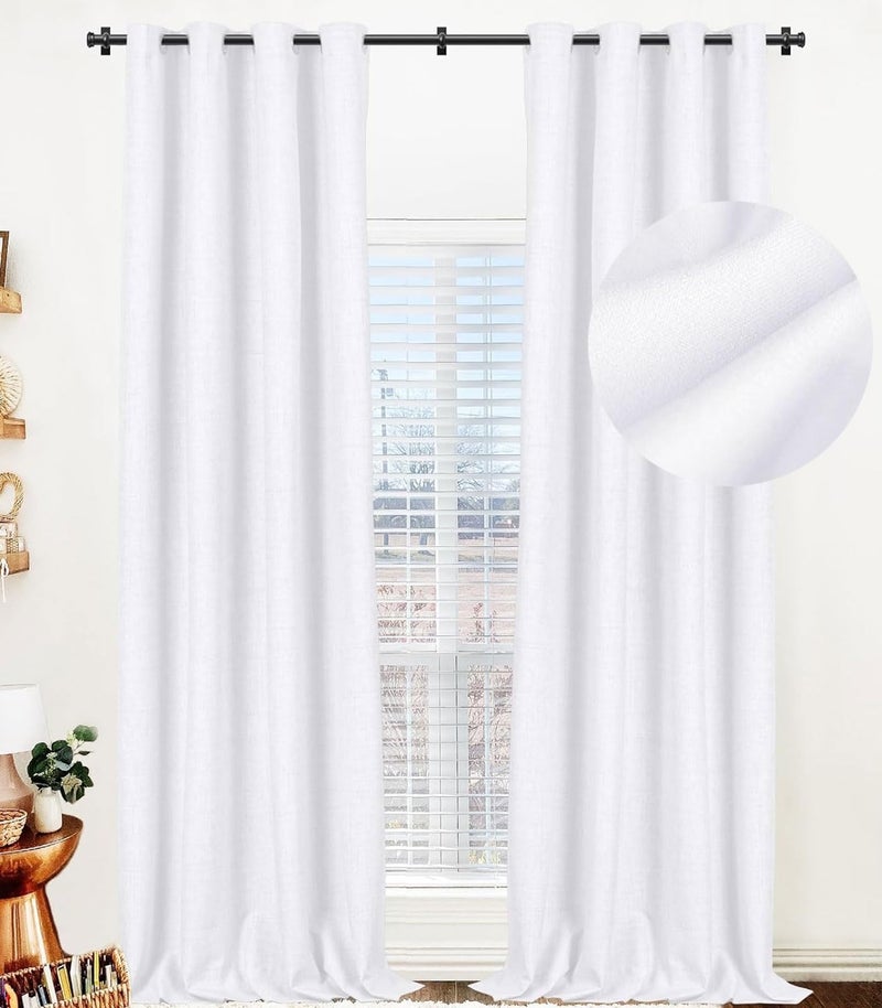 100% Blackout Shield 100% White Blackout Curtains 108 Inches Long Linen Blackout Curtains 108 Inch Length 2 Panels Set Thermal Insulated Blackout Curtains for Bedroom/Living Room 50"" W x 108"" L 2 Panels Bright White - Image 1
