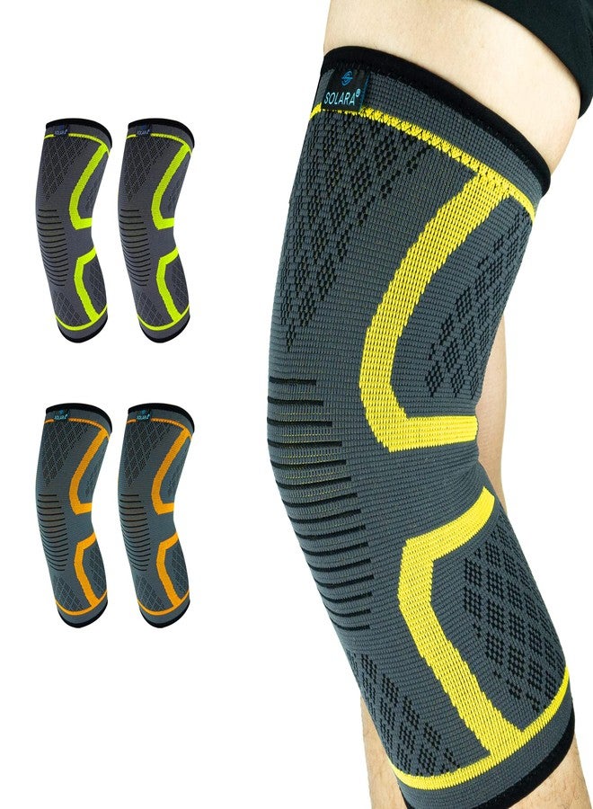 SOLARA Knee Caps for Men for Pain Relief | Knee Support for Women | Knee Support for Gym | Medical Grade Knee Pad for Knee Pain Relief | Knee Compression Sleeves - Yellow (XL) - Image 1