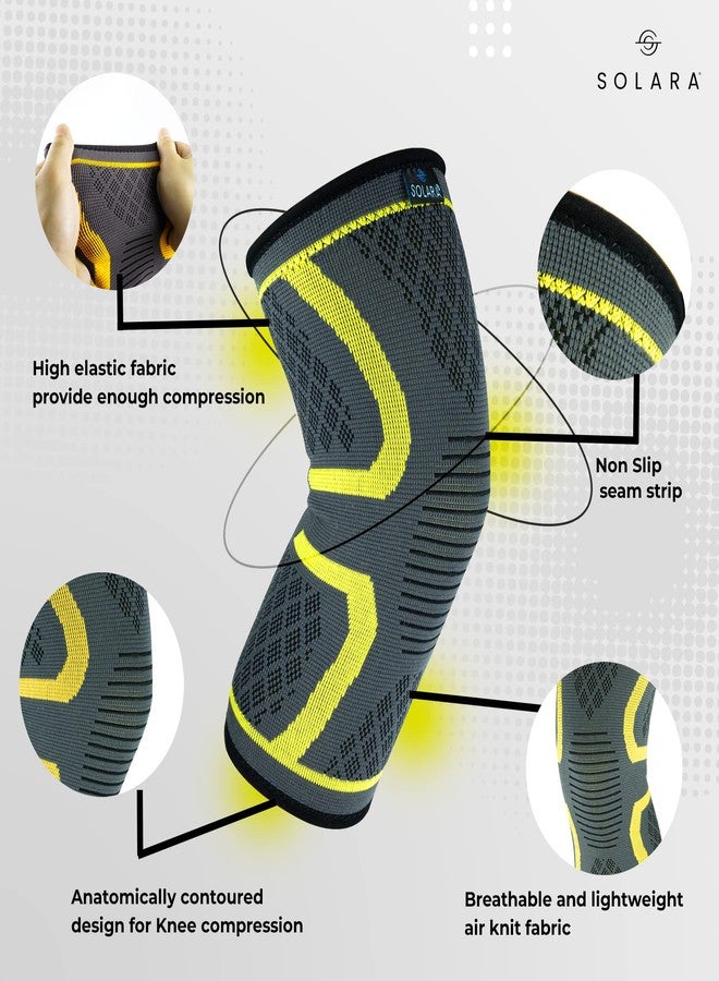 SOLARA Knee Caps for Men for Pain Relief | Knee Support for Women | Knee Support for Gym | Medical Grade Knee Pad for Knee Pain Relief | Knee Compression Sleeves - Yellow (XL) - Image 2