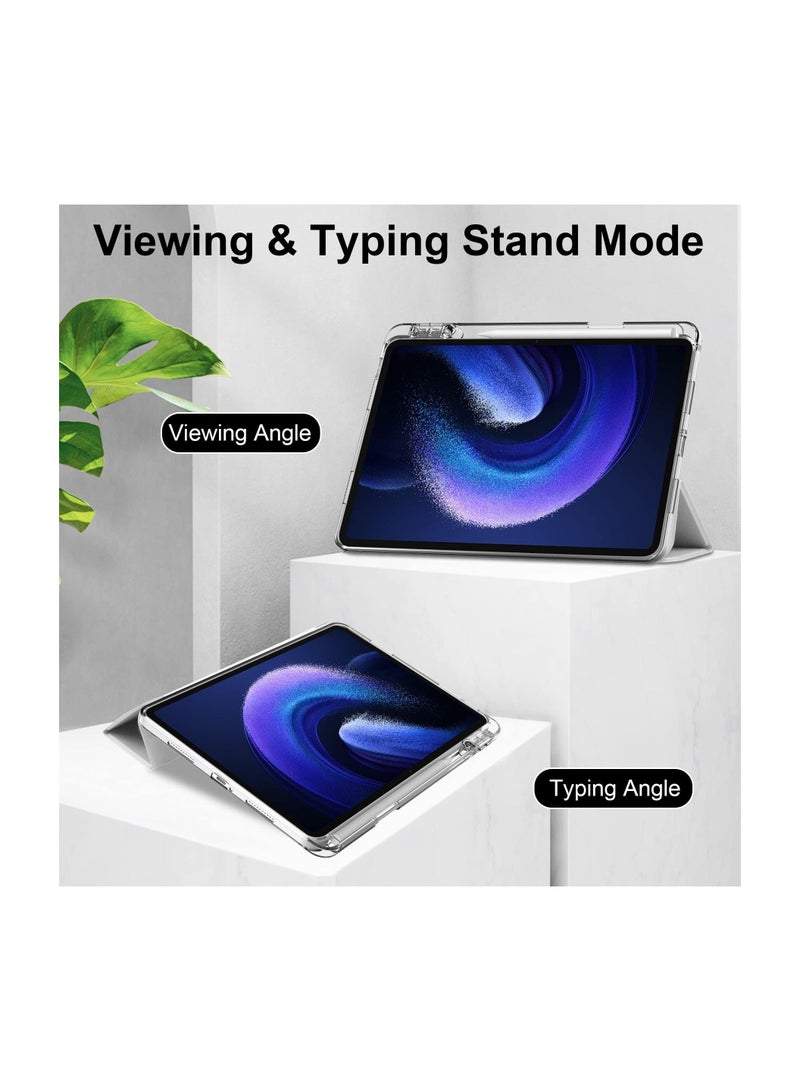 Captaintech Case with Pen Holder for Xiaomi Pad 6 / Pad 6 Pro, SYOSI Transparent Hard Shell Back Trifold Smart Cover Protective Slim Case for Xiaomi Mi Pad 6 /Pad 6 Pro 11” 2023 Release (Silver) - Image 3